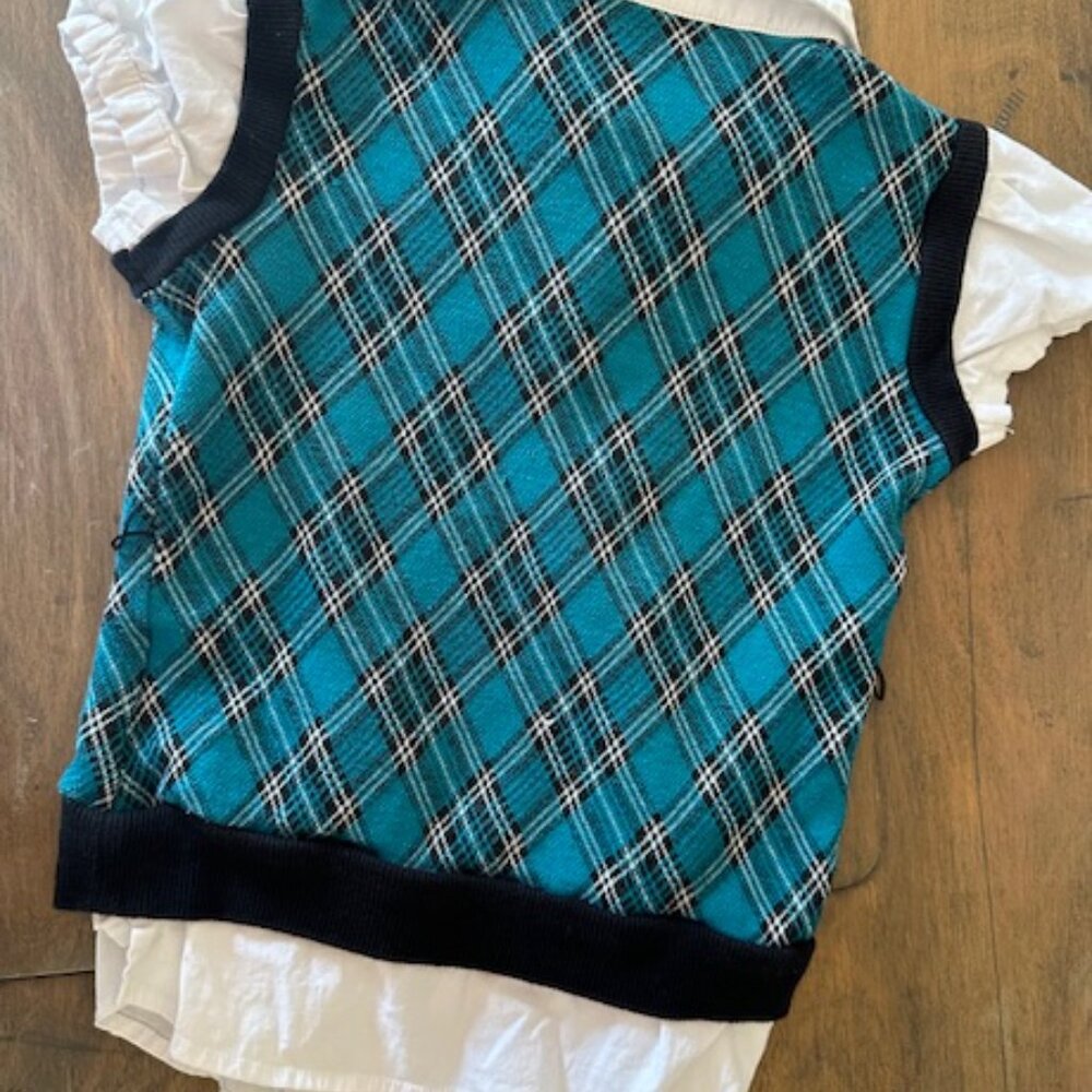 Beautees 2 pc Teal & Black Plaid Skirt & Top Set  8492 - Picture 3 of 8